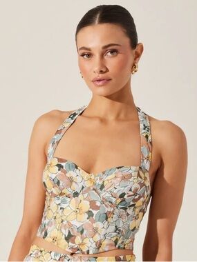 ASTR The Label Floral Halter Bustier Crop